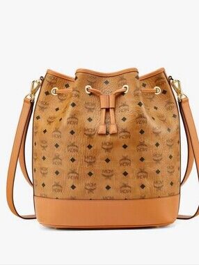MCM Cognac Visetos Drawstring Bucket Bag
